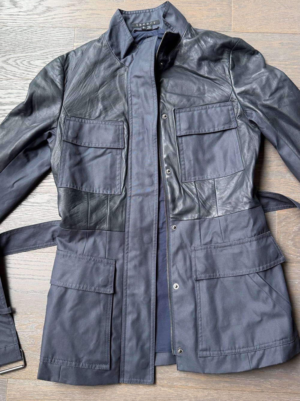Theory Navy Leather-Panel Utility Jacket